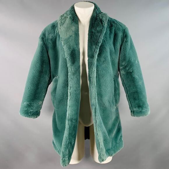 CLOT APPAREL Size S Green Faux Fur Notch Lapel Open Front Coat - Picture 1 of 5